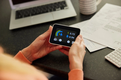 woman holding a smart meter