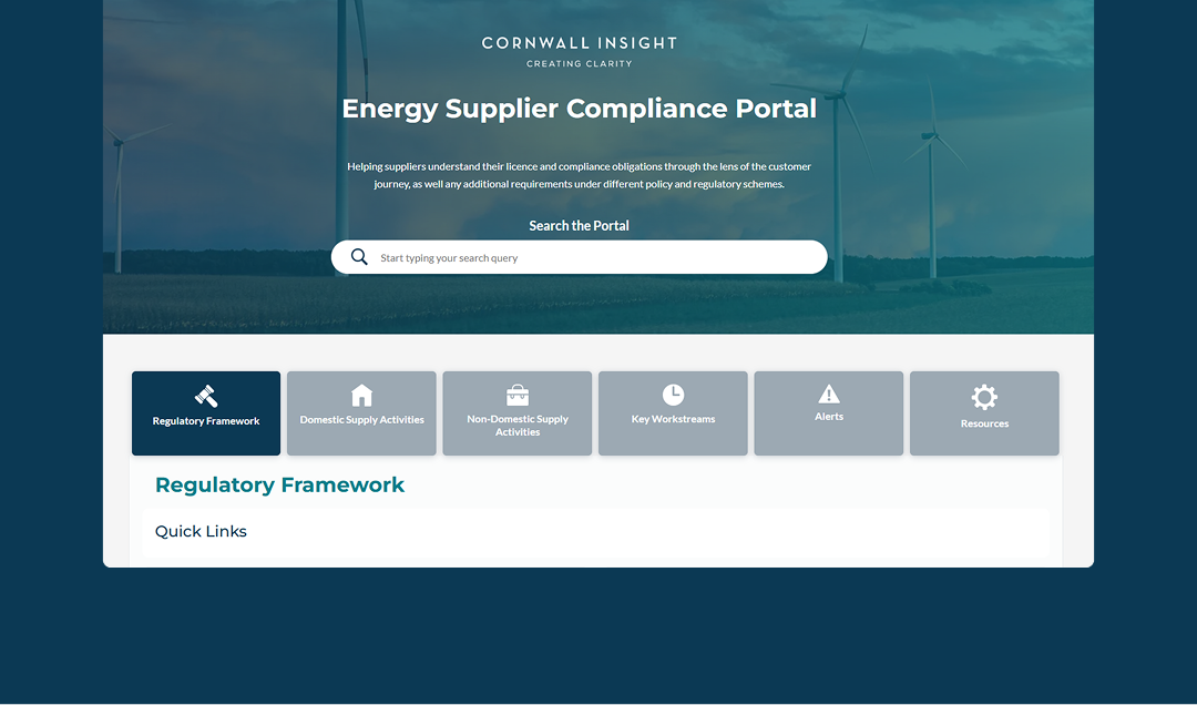 Screen showing the energy supplier compliance portal