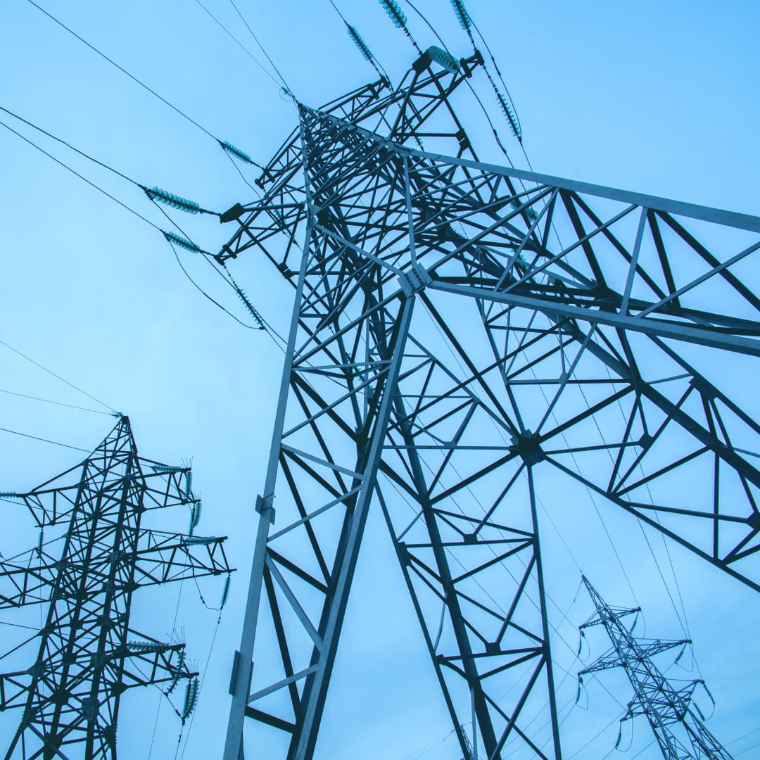 Large pylons against bright blue sky