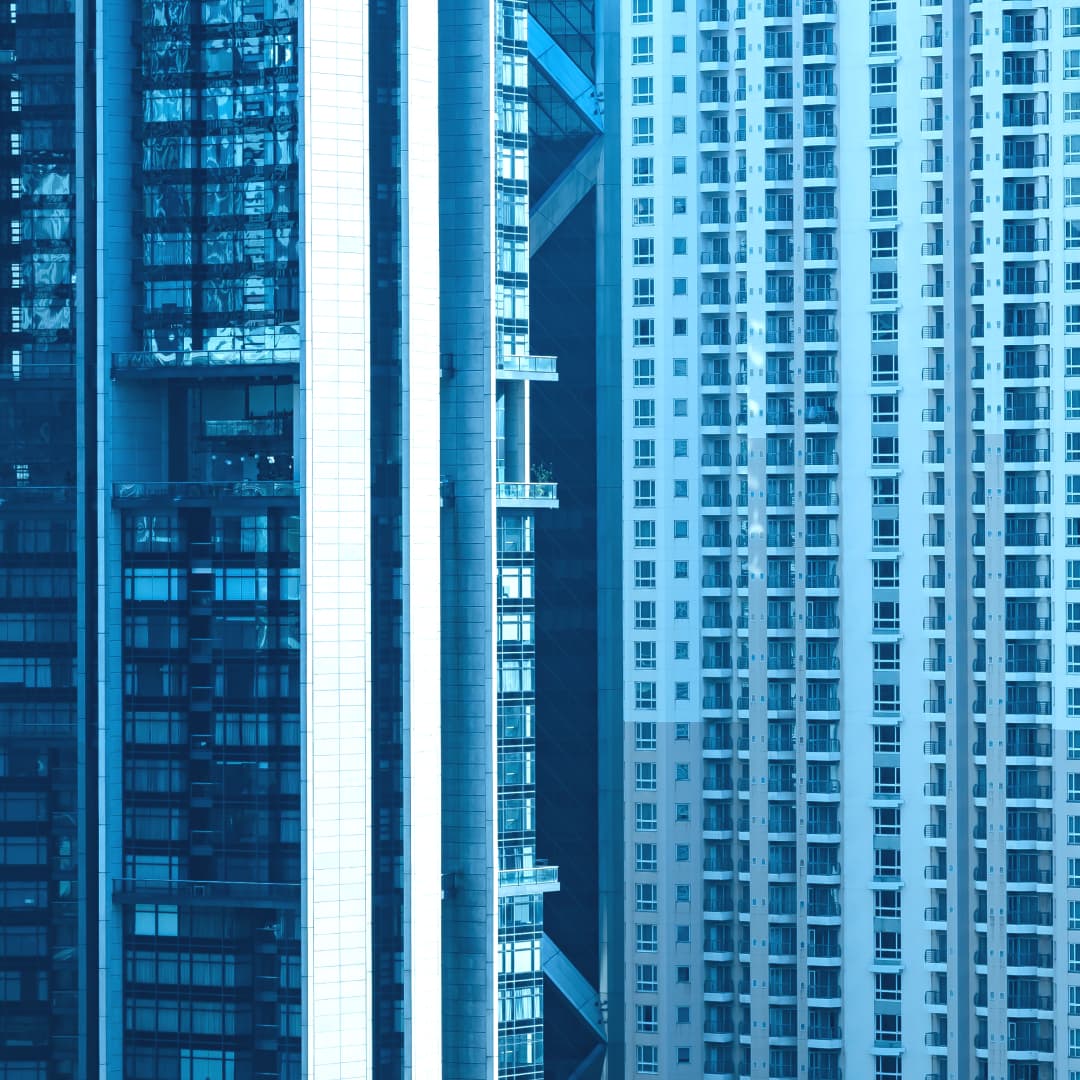 City apartment building with lots of windows